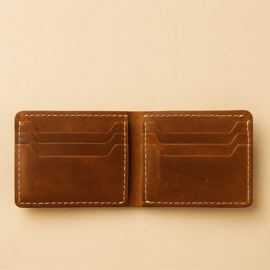 Hand made Unique Crazy Horse Leather Bifold Wallet