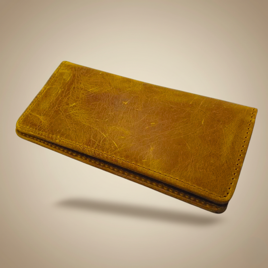 Vintage Hand Made Brown Crazy Horse Leather Long Wallet