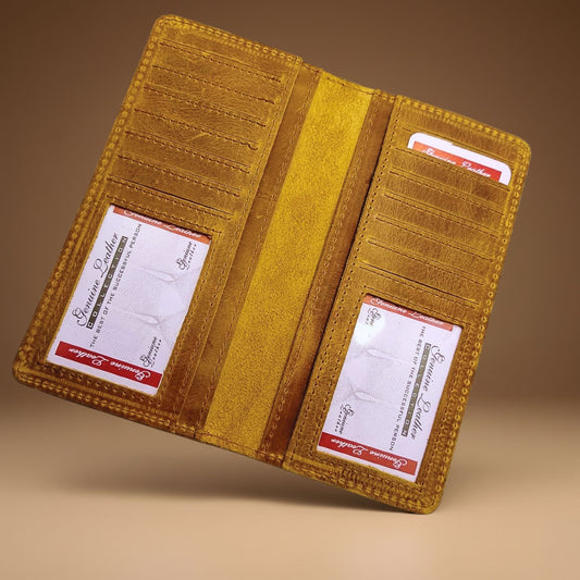 Premium Hand Made Brown Crazy Horse Leather Long Wallet